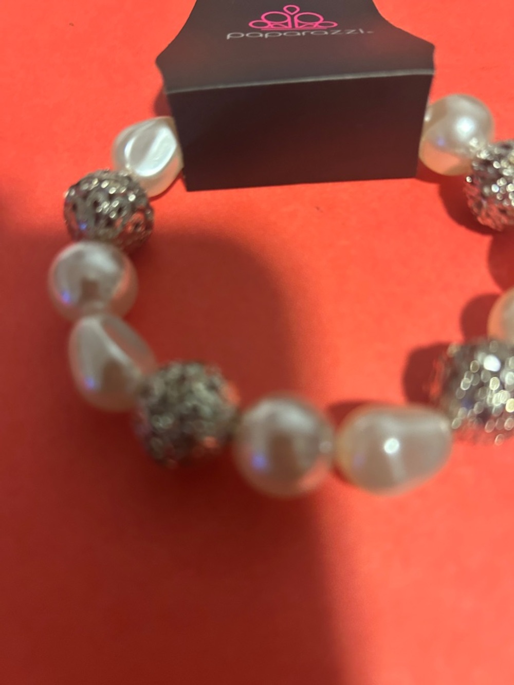 Paparazzi Pearl & Silver Sparkle Stretch Bracelet